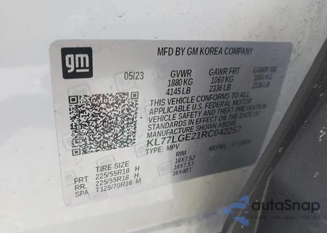 2024 Chevrolet Trax Fwd 1Rs from USA, damaged, VIN KL77LGE21RC042257